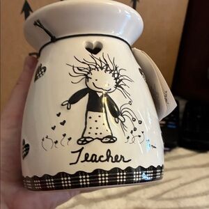 Enesco Black and White Teacher Tea Light, Tarts, Scented Oil Holder. Gift Card